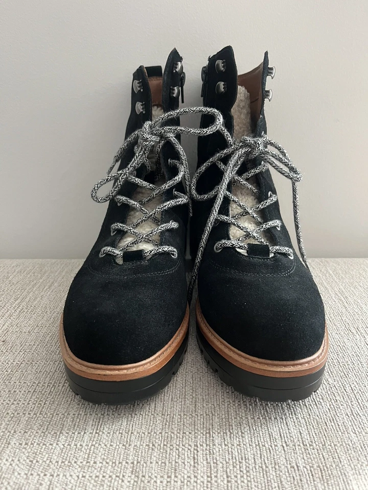 Botas de tiro medio Marc Fisher LTD Lizzie para mujer de cuero con lengüeta de piel con cordones 8M Foto 2 de 4