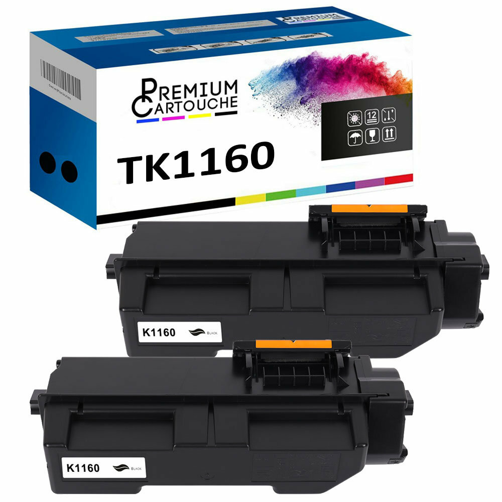 Toner TK1160 noir compatible Kyocera 1T02RY0NL0 - Lot de 2 cartouches d'encre laser monochrome
