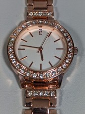 Silver Tone Dial Crystal Accent Gold Tone Round Case Link Bracelet Band Watch 7i