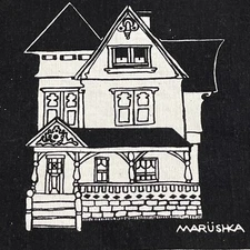 Vintage Marushka Screen Print Black Victorian House Michigan MCM 9 x 9