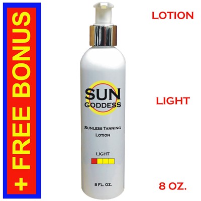SUN GODDESS - Sunless Self Tanning Lotion - LIGHT - 8 oz + Best Tanner Mitt