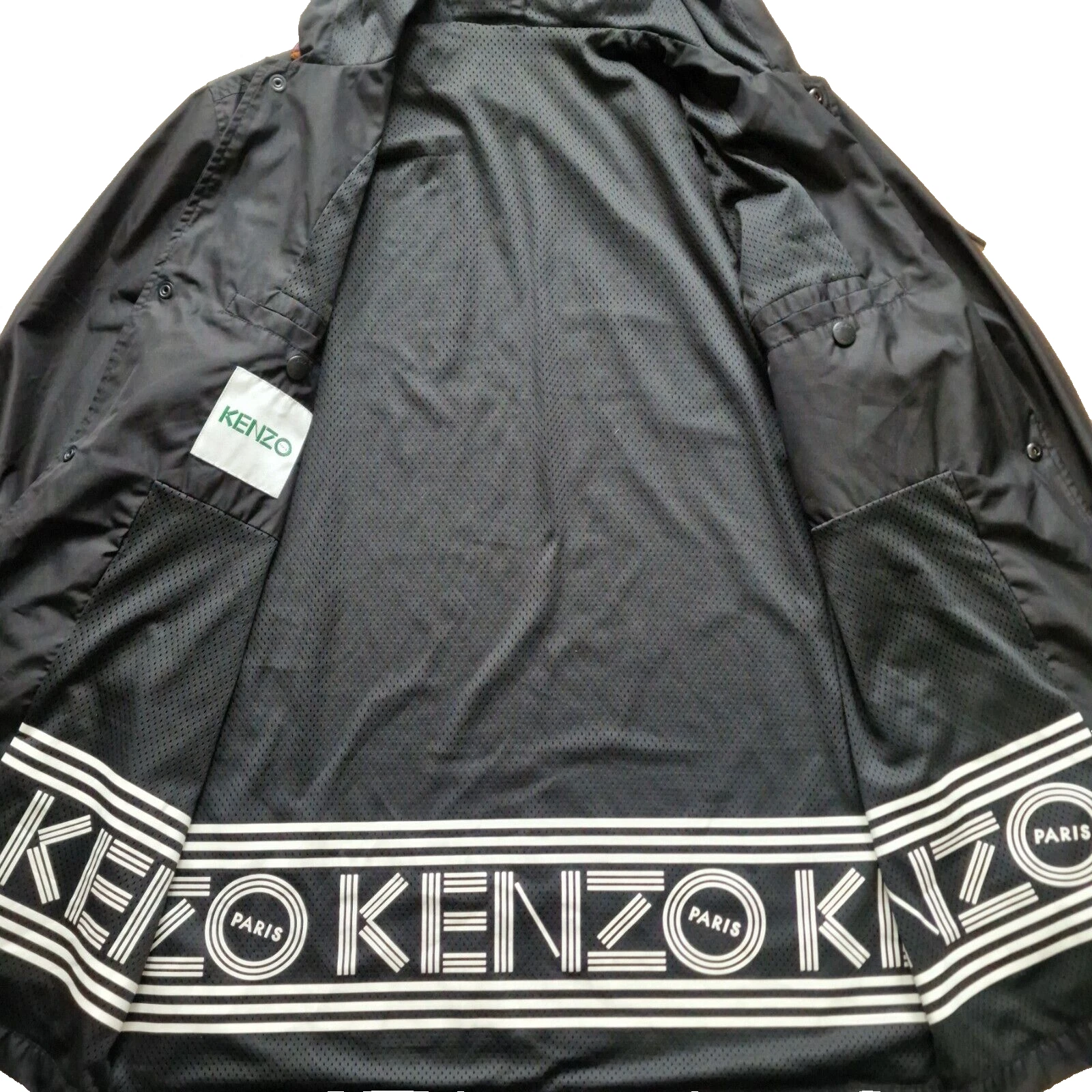 Giacca a vento Kenzo Paris uomo piccola nera foderata tasche doppio cappuccio ricamato