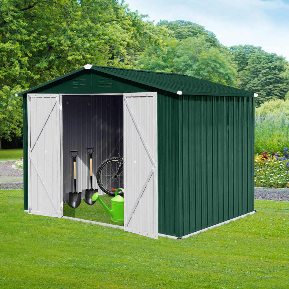 8 X 6 Ft Metal Garden Shed House Outdoor Backyard Tool Storage House Green
