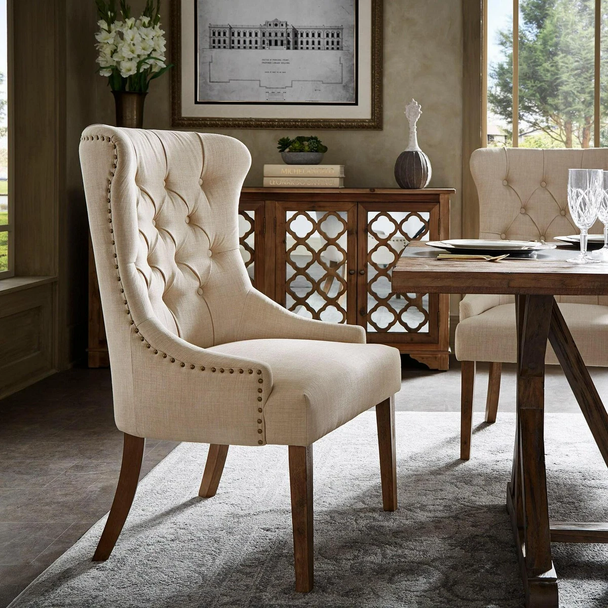 Biege Button Tufted Wingback Chair for Livingroom Accent Chair eBay