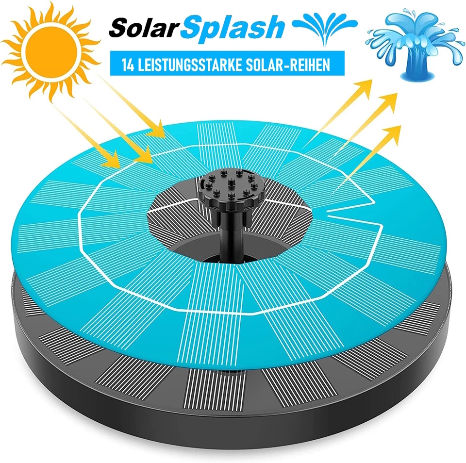 SOLARSPLASH Solar Springbrunnen Pumpe Wasserspiel Teichpumpe Fontäne 3.5w 160mm - Bild 3 von 4