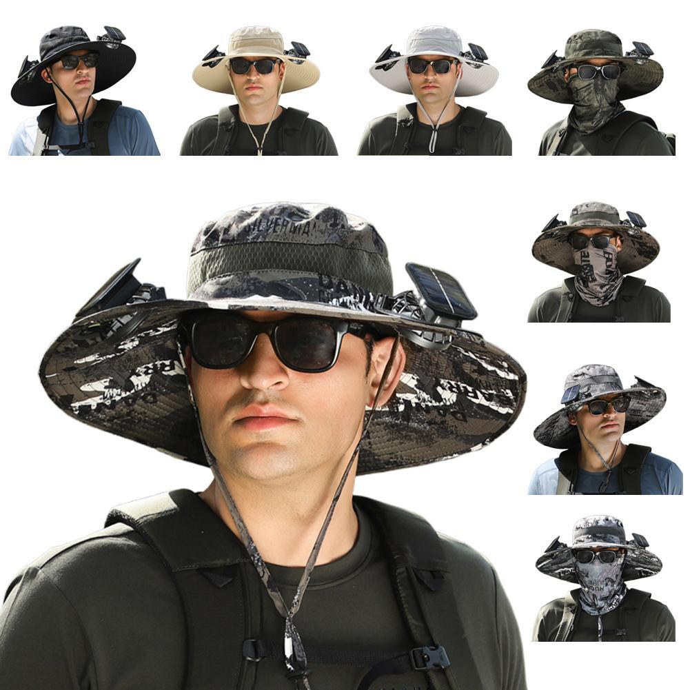 APL :Cappello da Sole per Esterno con Tesa Larga e 2 Ventilatori Solari Sole