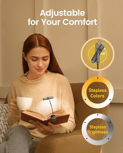 Glocusent Rotatable Book Light for Reading at Night, Bright 22LEDs with 3 Gray - Picture 3 of 6