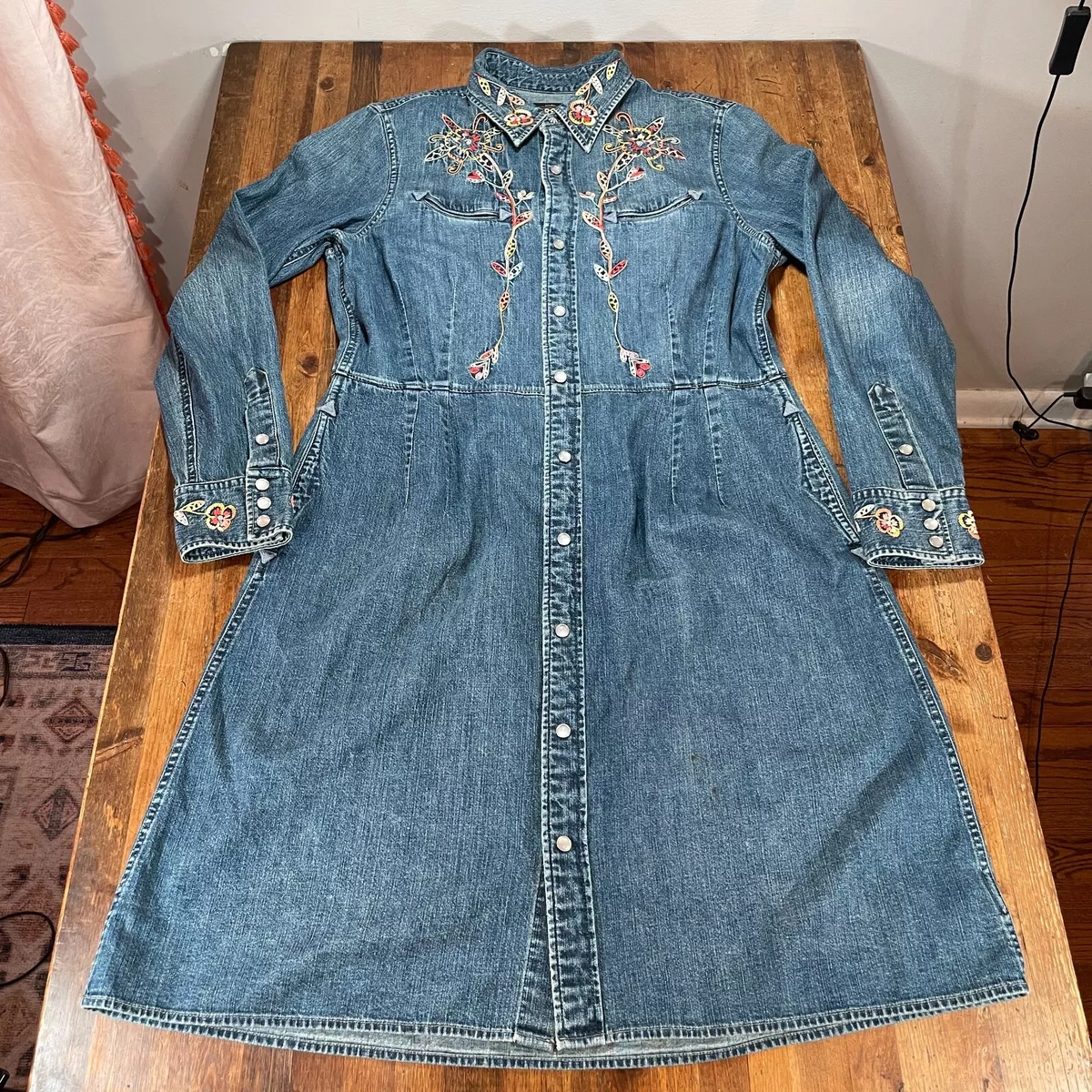 RRL Dress Womens 4 Denim Snap Button Up Ralph Lauren Double RL