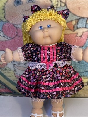 Handmade Cabbage Patch Kids Dress And Bloomers, Hair Bows Fits 16 -18  Dolls