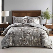 7-Piece Queen Size Bed in a Bag Comforter Set - Taupe Floral Ensemble with Re...