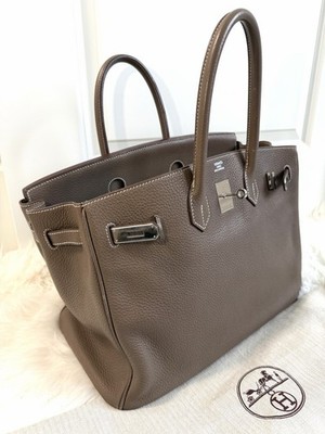 HERMÈS Birkin 35 Togo Etoupe  Palladium Hardware Contrast Stitching