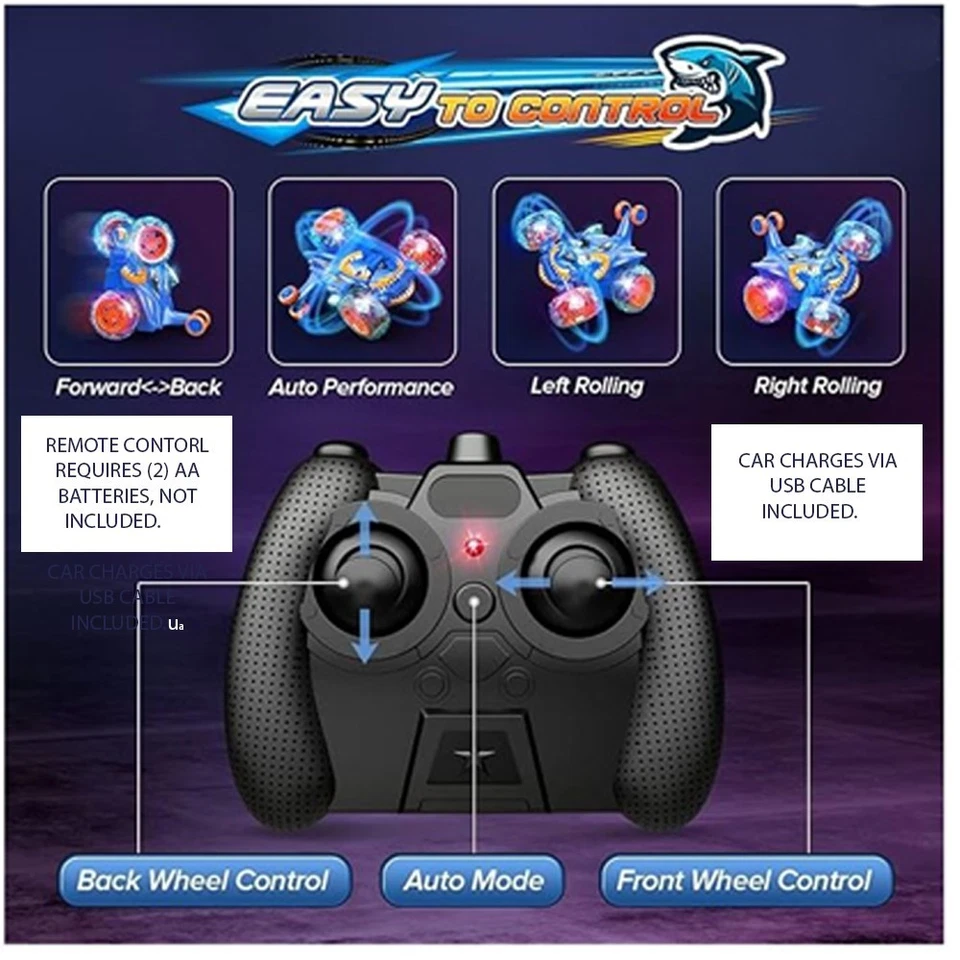 Remote Control Car, RC Cars Toys for Kids Ages 6-12, 4WD Stunt Car LED Lights - Image 4 of 4