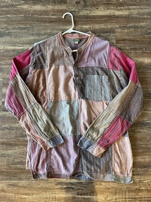 Kathmandu Imports Patchwork Multicolor Boho Festival Shirt Size L