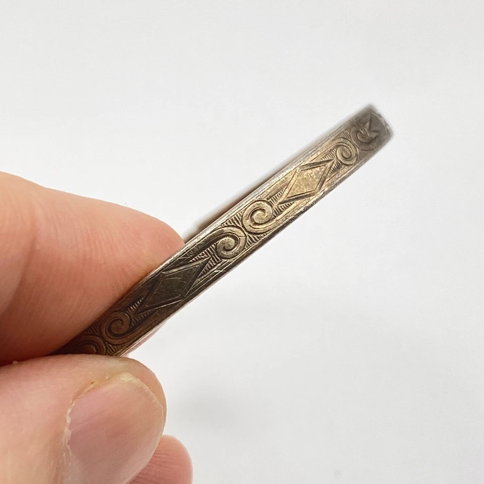 Brazalete Brazalete Victoriano Bebé Niña Lleno Oro Blanco 12K Rollos Grabados 5 1/2" Foto 2 de 4