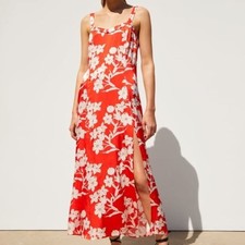 Zara Red Floral Satin Midi Dress