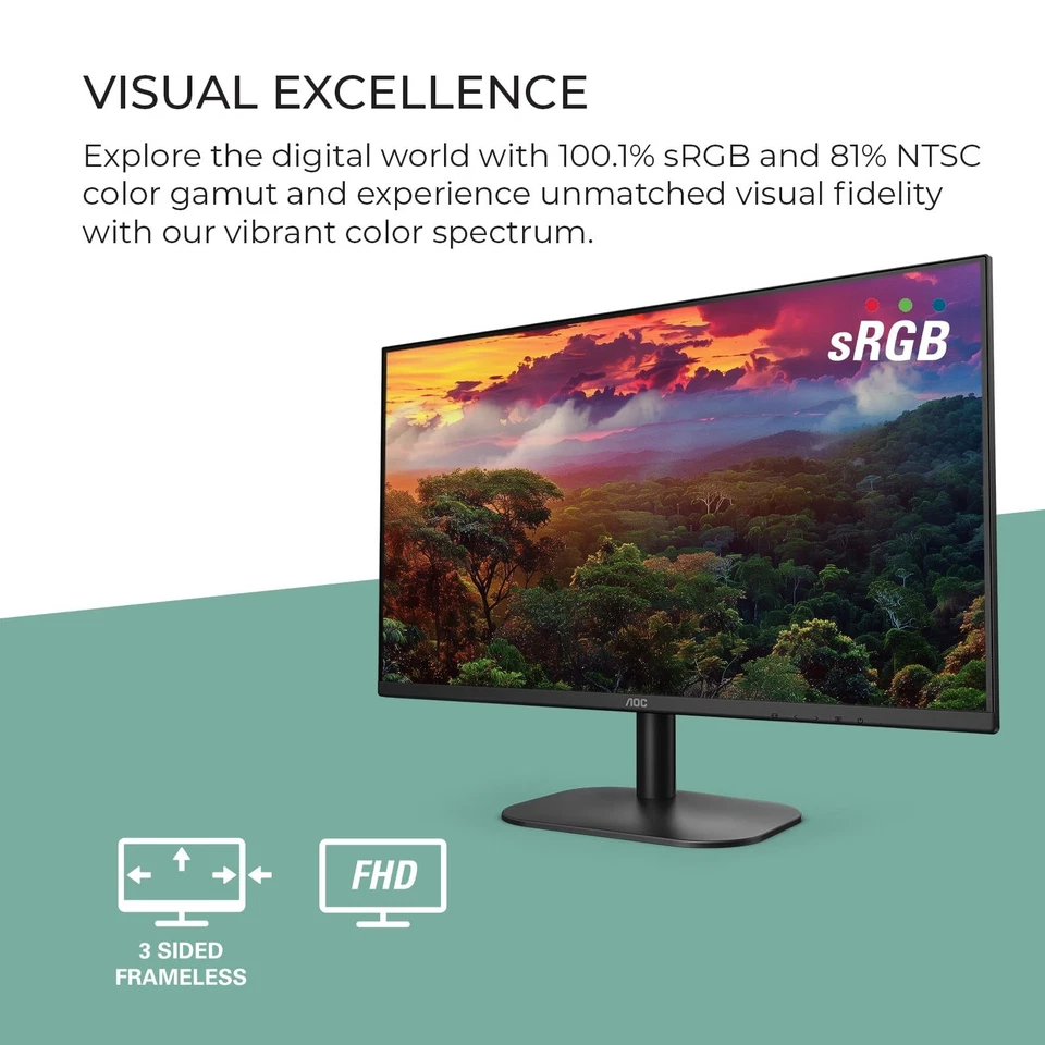24B2H2 24” Frameless IPS Monitor, FHD 1920x1080, 100Hz, 106% sRGB, for Home a... - Image 3 of 4