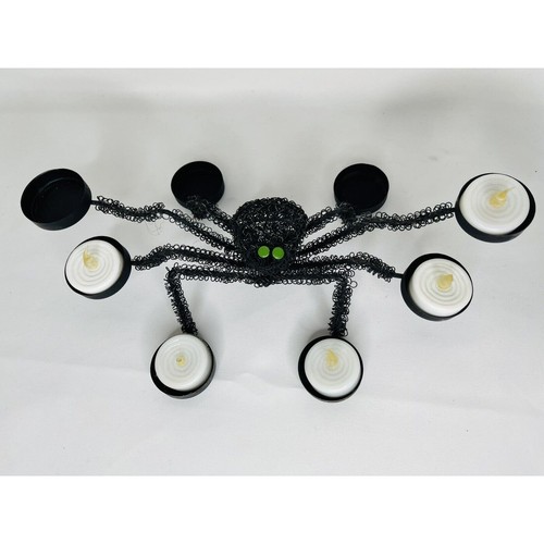 Halloween Black Spider Metal Wire Tea Light Candle Holder Green Eyes Home Decor