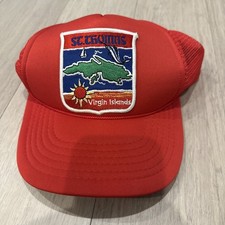 Vtg St. Thomas Virgin Islands Patch Trucker Mesh SnapBack Hat Red