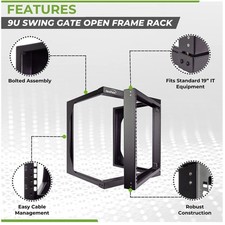 9U Open-Frame Server Rack for IT Network, Black