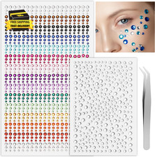 Face Gems Self Adhesive Festival Face Jewels, Stick on Rhinestones for Makeup, H