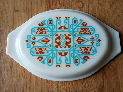 VTG Pyrex RARE Navajo White Blue Brown #945C23 Casserole Lid, 2.5qt Replacement