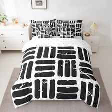 Abstract Comforter Set Size 7 Pieces Modern Abstract Art King White Black