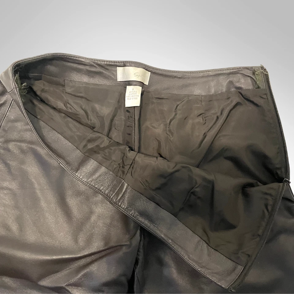 Pantalones de cuero Y2K marrón espresso corte bota cremallera lateral espejo mujer 8 de colección años 2000 Foto 4 de 4