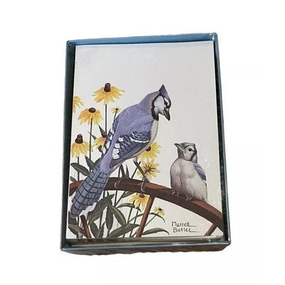 Box of 8 CAPE SHORE Blank Note Cards Blue Jay Birds Signed Murrell Butler VTG