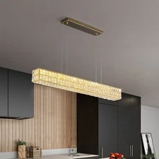 Crystal Rectangle Strip Linear Pendant Light LED Chandeliers KitchenCeiling Lamp