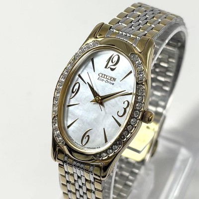 CITIZEN Eco-Drive Shell Dial Diamond Bezel Watch Gold Silver  display picture 2