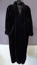 Monterey Fashions Woman's 1X Black Faux Fur Midi Coat Pockets Liner Made in USA
