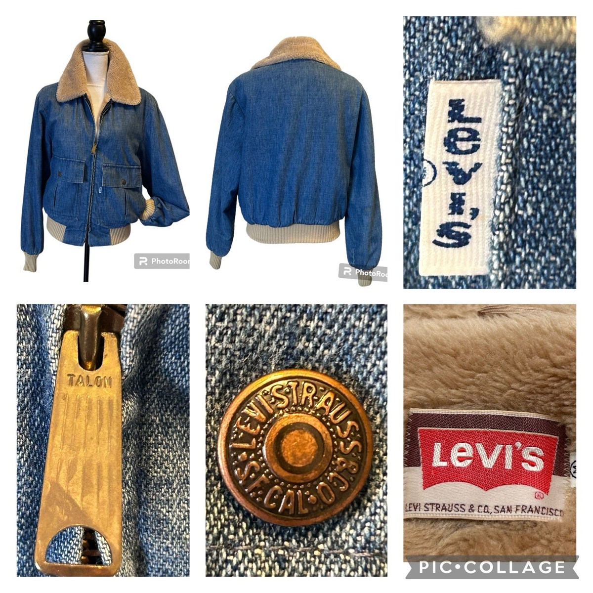Vintage 70's Talon Zip Levi's Blue Denim Tan Sherpa Lining