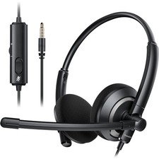 Wired Headset with Microphone for PC Laptop - 3.5mm Jack On Ear Headphones wi...