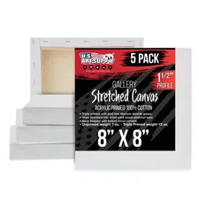 8" x 8" Gallery Depth 1-1/2" Profile Stretched Canvas 5-Pack - Gesso Primed