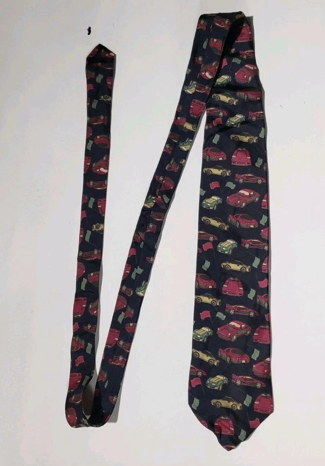Corbata Coche Retro Años 80 90 60" Vehículos Negro Rojo Geométrica Seda EE. UU. De Colección Foto 3 de 4