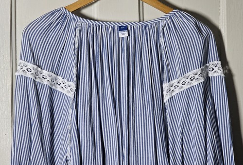 Old Navy Top Plus Size XXL Blue White Stripe Button-Up Lace Peasant Cottagecore - Picture 21 of 24