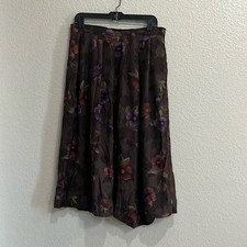 Vintage Worthington Women's Pleated skirt Floral Print Brown Side Button Sz 16