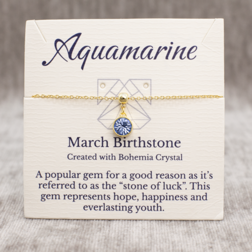 Gold March Birthstone Bracelet, Pale Blue Bohemian Crystal, Adjustable Chain - Picture 1 of 10