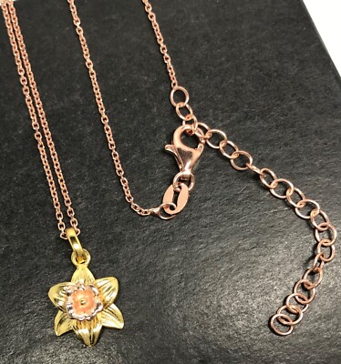 daffodil pendant necklace gold on solid sterling silver rose adj chain gift Box