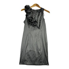 S.L. Fashions Metallic Silver Ruffle Shoulder Taffeta W Netting Size 8 NWT