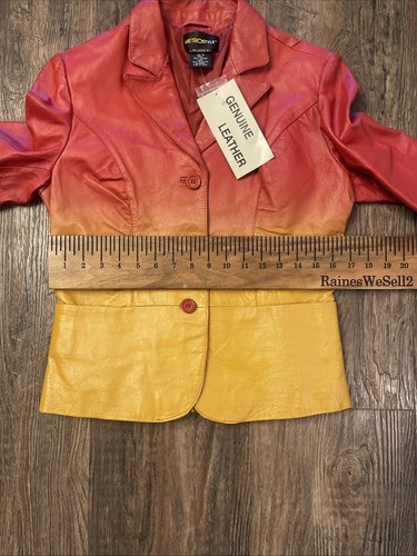 Women’s METROSTYLE Vintage Leather cropped button down leather jacket Sz 8 New - Picture 4 of 7