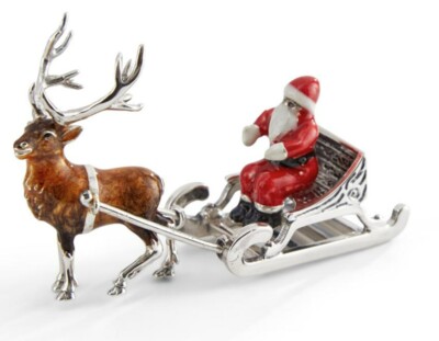 SATURNO Silver and Enamel SANTA ON SLEIGH - Hallmarked Sterling Silver
