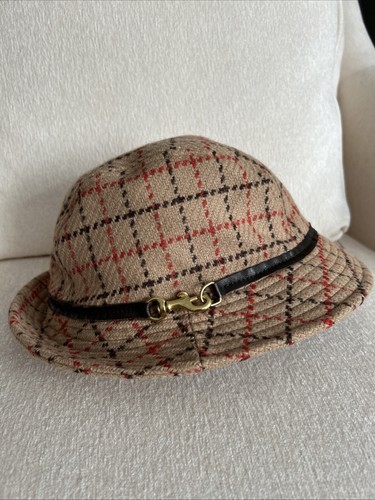 COACH 100% WOOL BUCKET HAT LEATHER TRIM P/S VINTAGE TAN ORANGE BROWN - Picture 2 of 13