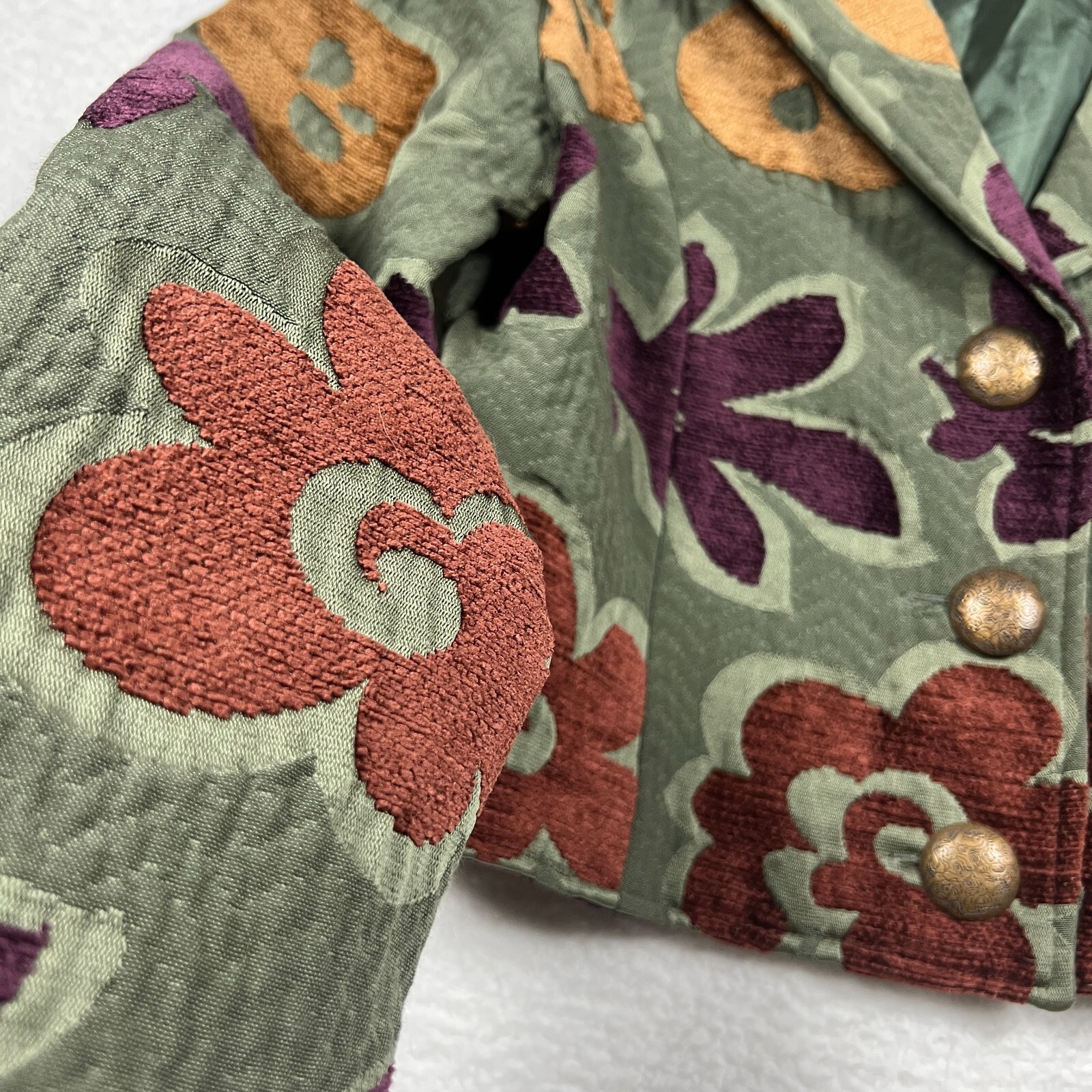 Blazer giacca arazzo donna pony dipinto floreale astratto boxy crop boho S?