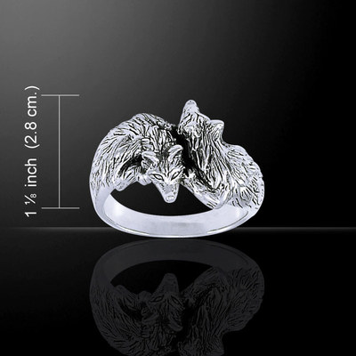 Par de lobos anillo de plata de ley 925 tótem animal joyería fina leal  protector