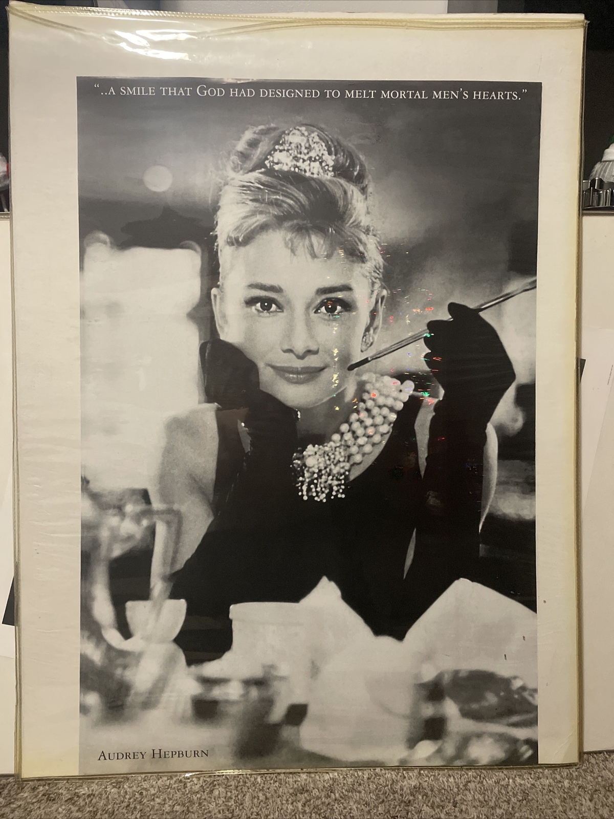 Audrey Hepburn in Breakfast at Tiffany’s Black and White Poster 24 x 35.5