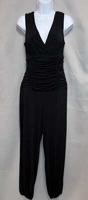 AGB Dress Womens Sleeveless Black Ruched Wide Leg Jumpsuit Size 10