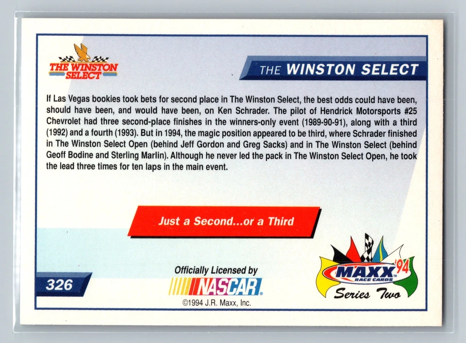 Ken Schrader Just a Second.... or a Third #326 1994 Maxx Hendrick Motorsports - Image 2 of 2