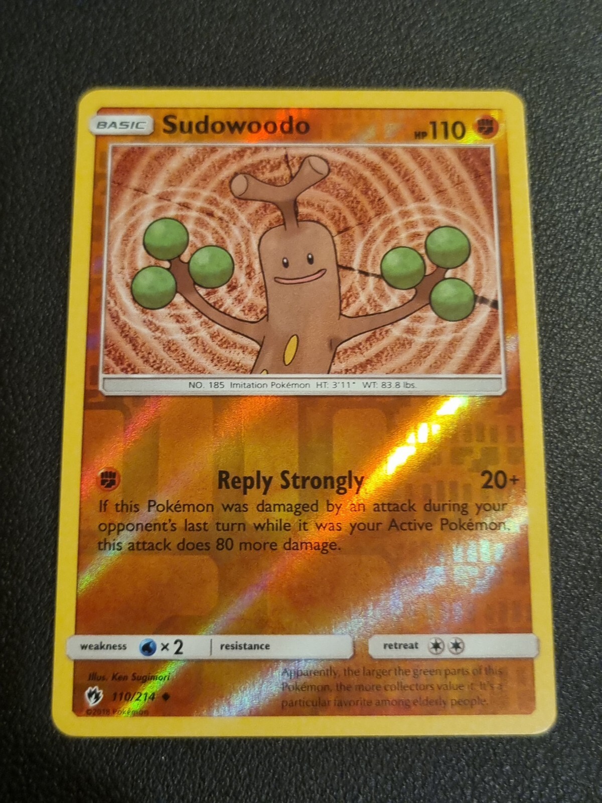 REVERSE HOLO Pokemon Card TCG Sun & Moon Lost Thunder Sudowoodo 110/214