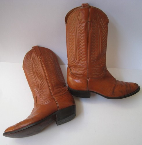 TONY LAMA EL PASO TEXAS TAN LEATHER WESTERN COWBOY BOOTS MEN'S US 10 VINTAGE - Picture 3 of 12